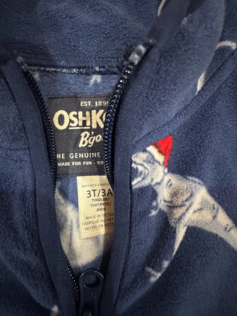 OshKosh B'gosh Navy Pullover with Gray Dinosaur Print and Red Hats